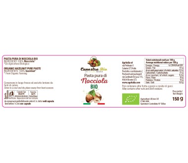 Pasta pura di Nocciola Bio 150g.